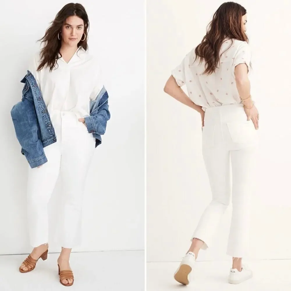 Madewell Cali Demi-Boot Jeans in Pure White w/ Raw-Hem size 28